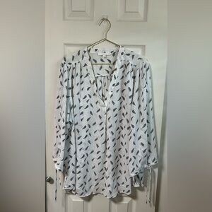 Fun 2 Fun Black and White Leaf Print Blouse